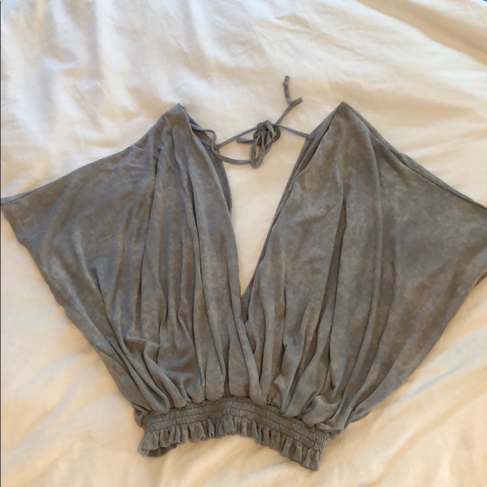 Grey/Blue Flowy Short-Sleeve Top